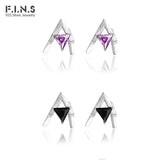 Geometric Triangle Purple Zircon S925 Silver Stud Earrings