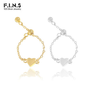 F.I.N.S Silver Tiny Heart Adjustable Bead Ring