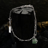 Chinese Green Aventurine Jade Bracelet S925 Sterling Silver Bamboo Chain