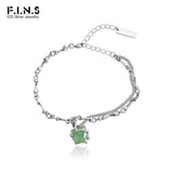 Chinese Green Aventurine Jade Bracelet S925 Sterling Silver Bamboo Chain
