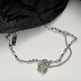 Chinese Green Aventurine Jade Bracelet S925 Sterling Silver Bamboo Chain