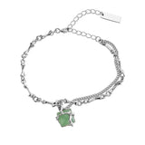 Chinese Green Aventurine Jade Bracelet S925 Sterling Silver Bamboo Chain