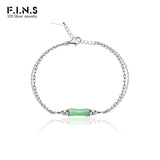 Chinese Green Bamboo Aventurine Jade Bracelet S925 Sterling Silver Double Chain