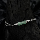 Chinese Green Bamboo Aventurine Jade Bracelet S925 Sterling Silver Double Chain