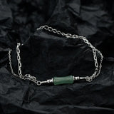 Chinese Green Bamboo Aventurine Jade Bracelet S925 Sterling Silver Double Chain
