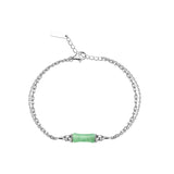 Chinese Green Bamboo Aventurine Jade Bracelet S925 Sterling Silver Double Chain