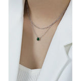 925 Silver Necklace Enamel Square Pendants for Women