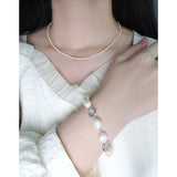 S925 Silver Baroque Pearl Circle Bracelet Geometric Wedding Jewelry