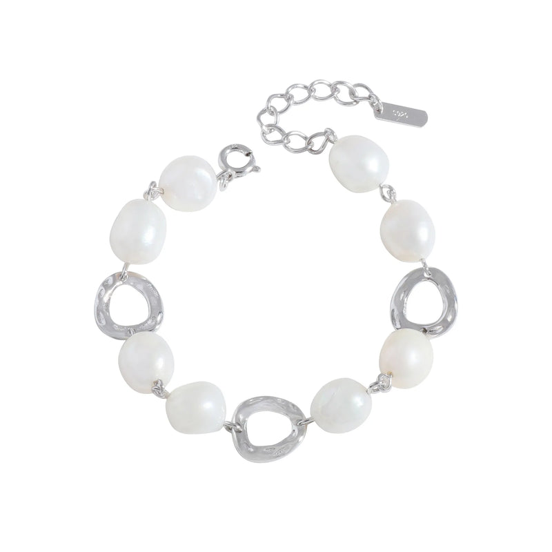 S925 Silver Baroque Pearl Circle Bracelet Geometric Wedding Jewelry