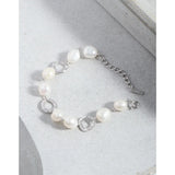 S925 Silver Baroque Pearl Circle Bracelet Geometric Wedding Jewelry