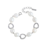 S925 Silver Baroque Pearl Circle Bracelet Geometric Wedding Jewelry