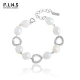 S925 Silver Baroque Pearl Circle Bracelet Geometric Wedding Jewelry
