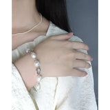 S925 Silver Baroque Pearl Circle Bracelet Geometric Wedding Jewelry