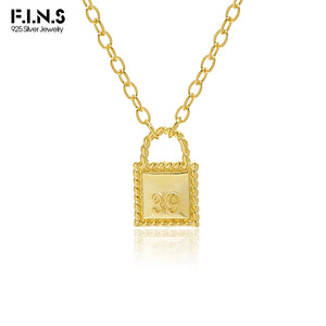 Square Lock S925 Sterling Silver Clavicle Chain Necklace Woman