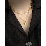 Square Lock S925 Sterling Silver Clavicle Chain Necklace Woman