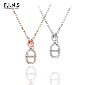 Micro-Inlaid Zircon S925 Silver Necklace Pendant OT Buckle Clavicle Chain
