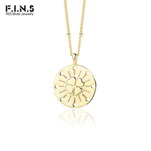 925 Sterling Silver Clover Necklace Round Coin Pendant Fine Jewelry