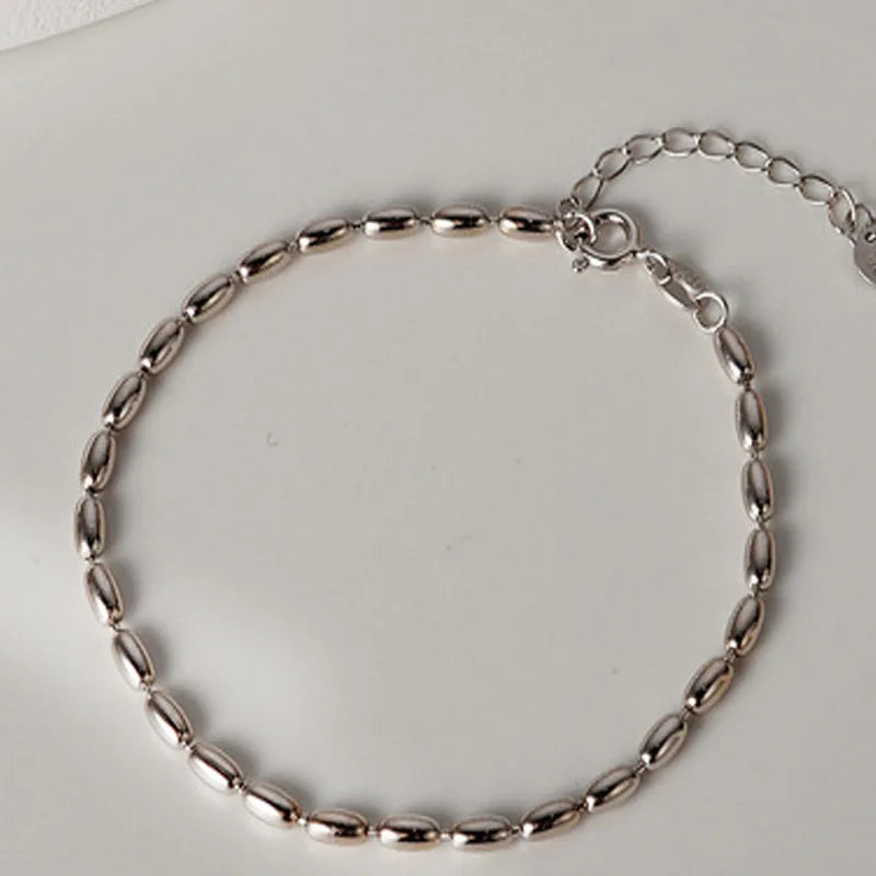 S925 Sterling Silver Oval Bead Bracelet Minimalist Fine Jewelry