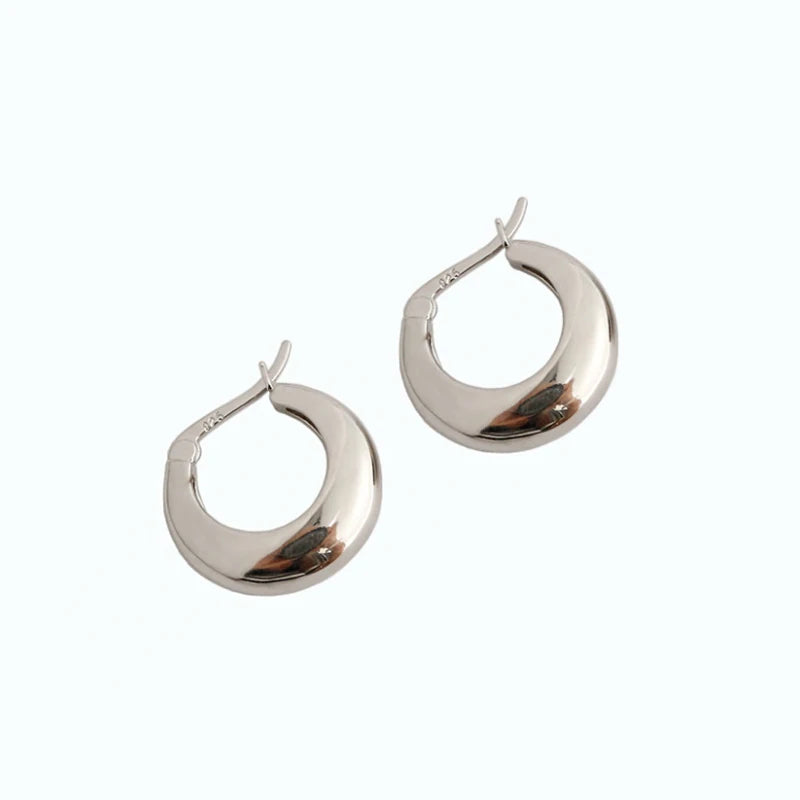 925 Sterling Silver Hoop Earrings Round Circle Geometry Fine Jewelry
