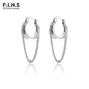 925 Silver Hanging Chain Hoop Earrings for Women