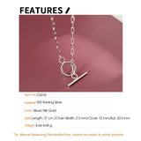 Real S925 Sterling Silver Circle Bar Necklace Chain Choker for Women