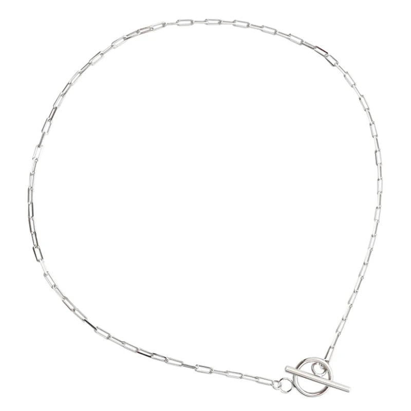 Real S925 Sterling Silver Circle Bar Necklace Chain Choker for Women