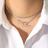 Real S925 Sterling Silver Circle Bar Necklace Chain Choker for Women