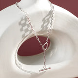 Real S925 Sterling Silver Circle Bar Necklace Chain Choker for Women