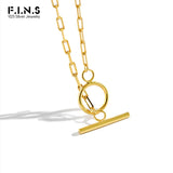 Real S925 Sterling Silver Circle Bar Necklace Chain Choker for Women