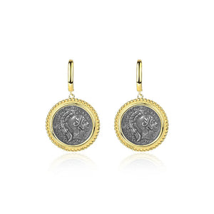 S925 Silver Portrait Ancient Coin Double Side Vintage Dangle Earrings