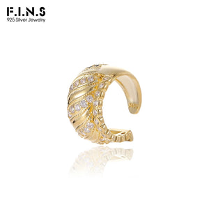S925 Silver Zircon Earrings No Ear Hole Wide Earcuff Catilage Jewelry