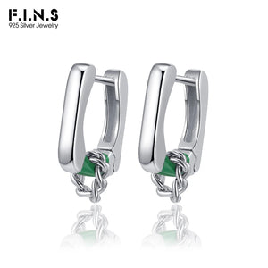 F.I.N.S S925 Sterling Silver Green Enamel Chain Hoop Earrings