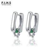 F.I.N.S S925 Sterling Silver Green Enamel Chain Hoop Earrings