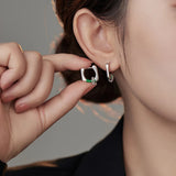F.I.N.S S925 Sterling Silver Green Enamel Chain Hoop Earrings