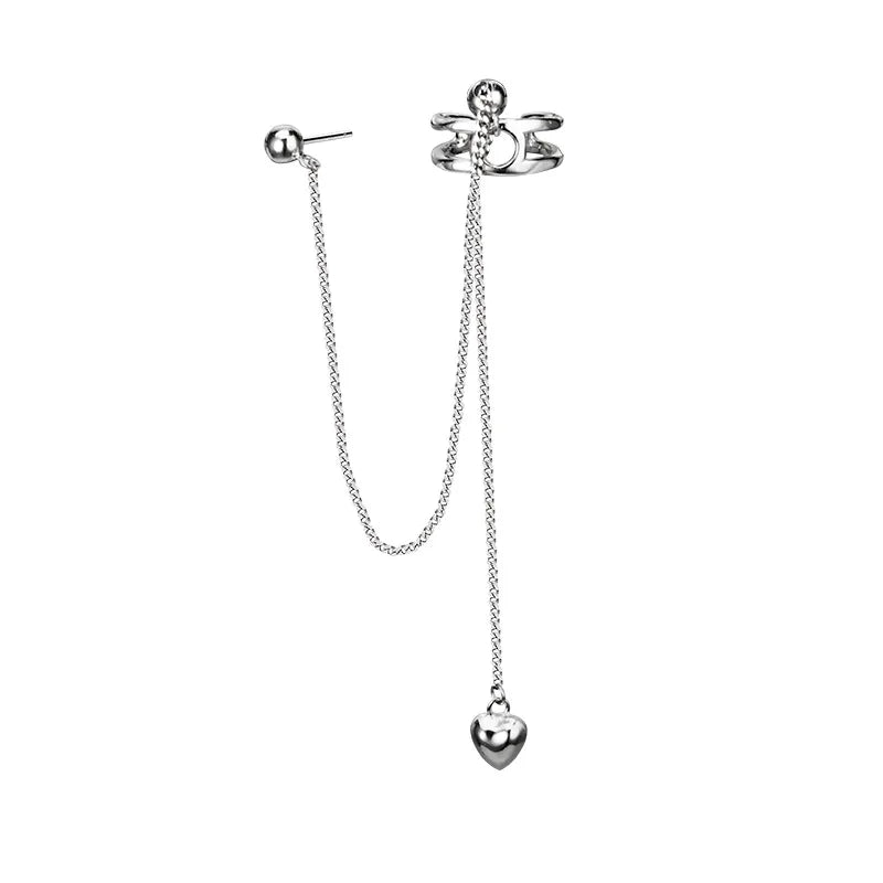 F.I.N.S S925 Silver Tassel Heart Earrings Geometric Hollow Ear Cuffs