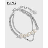 Baroque Pearl Bracelet Double Box Chain Sterling Silver Wedding Jewelry