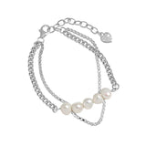 Baroque Pearl Bracelet Double Box Chain Sterling Silver Wedding Jewelry