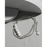 Baroque Pearl Bracelet Double Box Chain Sterling Silver Wedding Jewelry