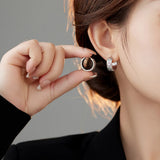 S925 Silver Zircon Hoop Earrings Geometric Lattice Design