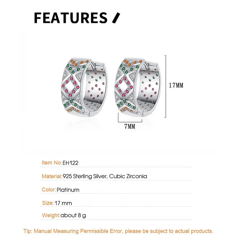 S925 Silver Zircon Hoop Earrings Geometric Lattice Design