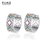 S925 Silver Zircon Hoop Earrings Geometric Lattice Design