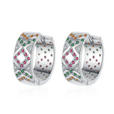 S925 Silver Zircon Hoop Earrings Geometric Lattice Design