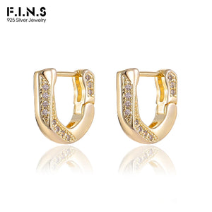 F.I.N.S S925 Sterling Silver U-Shaped Earrings Zircon Inlaid
