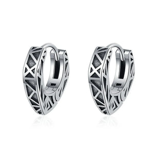 S925 Sterling Silver Geometric Relief Hoop Earrings Retro Style Heart Ear Buckle