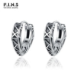 S925 Sterling Silver Geometric Relief Hoop Earrings Retro Style Heart Ear Buckle