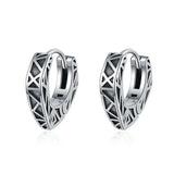 S925 Sterling Silver Geometric Relief Hoop Earrings Retro Style Heart Ear Buckle
