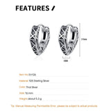 S925 Sterling Silver Geometric Relief Hoop Earrings Retro Style Heart Ear Buckle