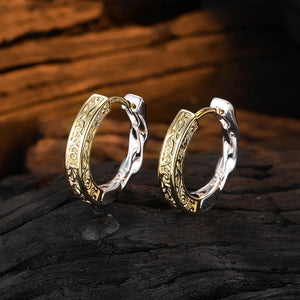 S925 Silver Half Twist Hoop Earrings Relief Design Circle Piercing