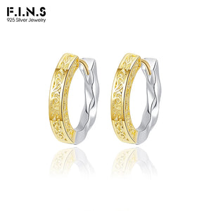 S925 Silver Half Twist Hoop Earrings Relief Design Circle Piercing