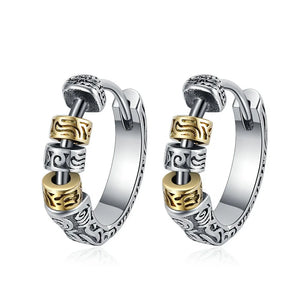 F.I.N.S S925 Silver Relief Beads Hoop Earrings Retro Round Ear Buckle